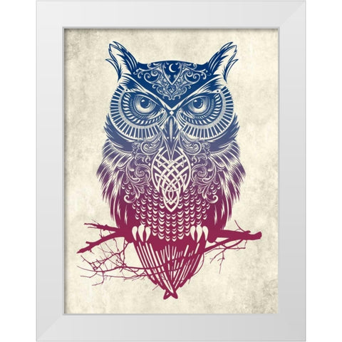 Warrior Owl White Modern Wood Framed Art Print by Caldwell, Rachel