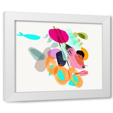 Cyan Fish White Modern Wood Framed Art Print by Christine, Niya