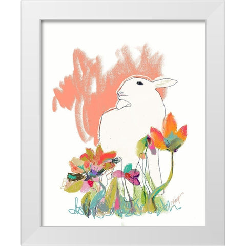 Lamb and Flowers White Modern Wood Framed Art Print by Christine, Niya