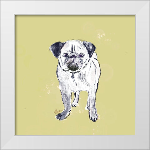 Super Cute Pug White Modern Wood Framed Art Print by Christine, Niya