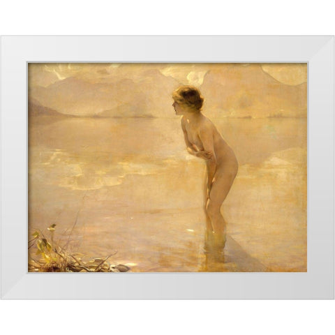 September Morn White Modern Wood Framed Art Print by Chabas, Paul