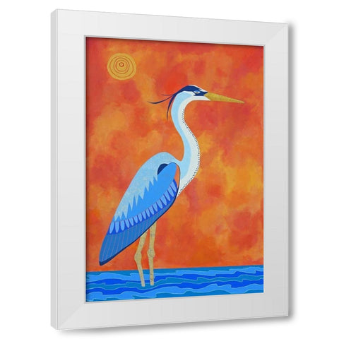 Blue Heron White Modern Wood Framed Art Print by Craig, Casey