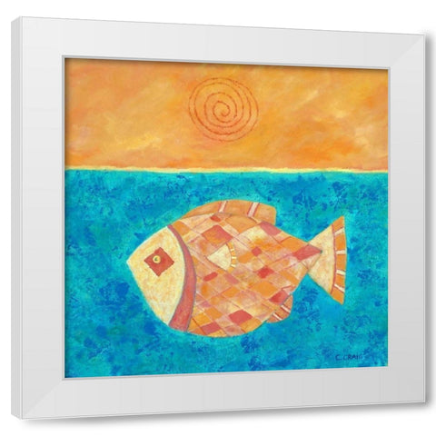 Fish With Spiral Sun White Modern Wood Framed Art Print by Craig, Casey