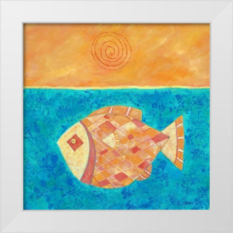 Fish With Spiral Sun White Modern Wood Framed Art Print by Craig, Casey