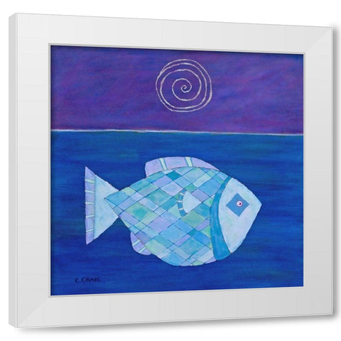 Fish With Spiral Moon White Modern Wood Framed Art Print by Craig, Casey