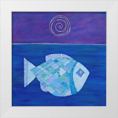 Fish With Spiral Moon White Modern Wood Framed Art Print by Craig, Casey