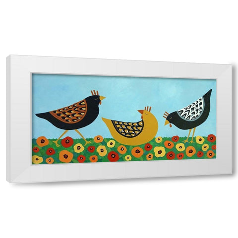 Hens and Poppies White Modern Wood Framed Art Print by Craig, Casey