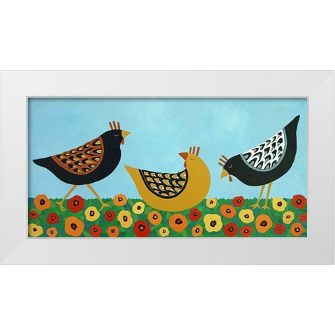 Hens and Poppies White Modern Wood Framed Art Print by Craig, Casey