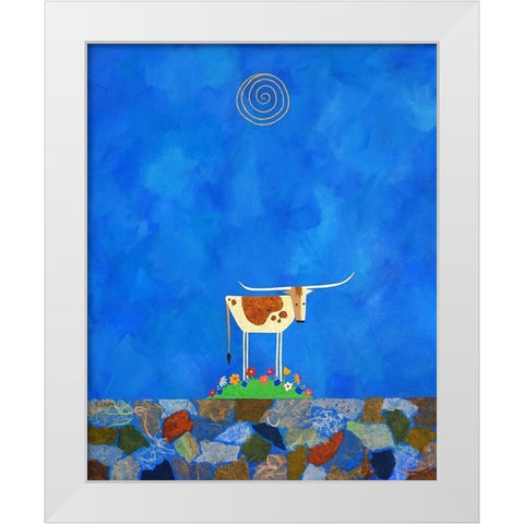 Longhorn on Wildflower Hill White Modern Wood Framed Art Print by Craig, Casey