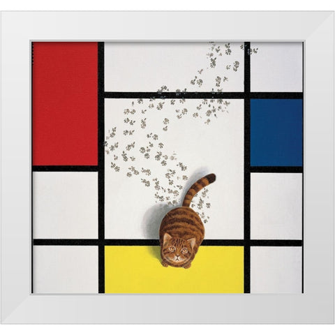 Mondrian Cat White Modern Wood Framed Art Print by Chameleon Design, Inc.