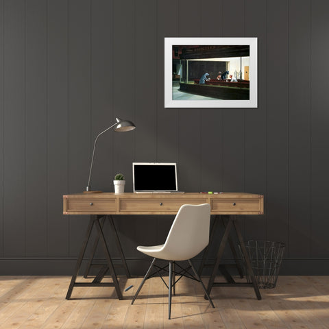 Hopper Night Hounds White Modern Wood Framed Art Print by Chameleon Design, Inc.