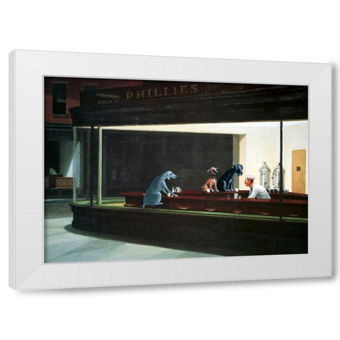 Hopper Night Hounds White Modern Wood Framed Art Print by Chameleon Design, Inc.