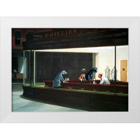 Hopper Night Hounds White Modern Wood Framed Art Print by Chameleon Design, Inc.