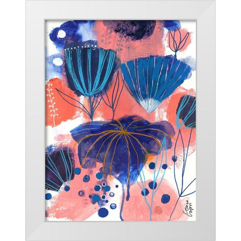 Blumen Blues White Modern Wood Framed Art Print by Capri, Corina