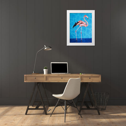 Flamingo White Modern Wood Framed Art Print by Clumeck, Alana