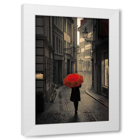 Red Rain White Modern Wood Framed Art Print by Corso, Stefano