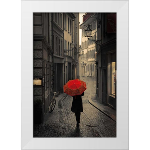 Red Rain White Modern Wood Framed Art Print by Corso, Stefano