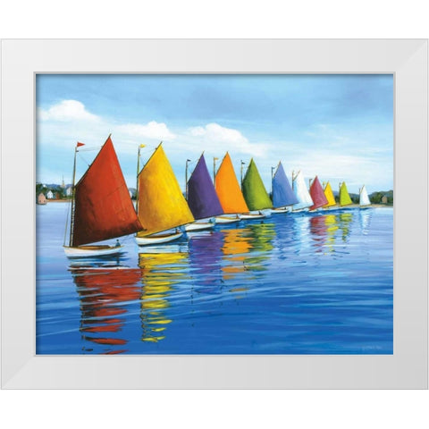 Rainbow Cats White Modern Wood Framed Art Print by Caldwell Fisher, Sally