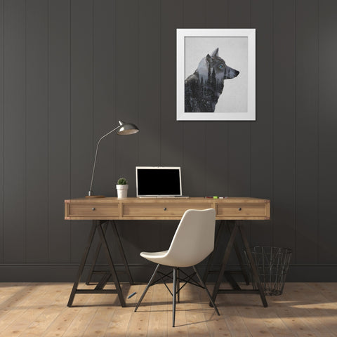 Winter Wolf White Modern Wood Framed Art Print by Davies Babies