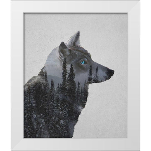 Winter Wolf White Modern Wood Framed Art Print by Davies Babies