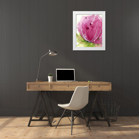 Pink White Modern Wood Framed Art Print by Derman, Dawn
