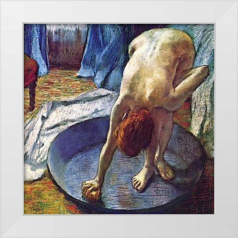 Frau in der Bedewanne White Modern Wood Framed Art Print by Degas, Edgar