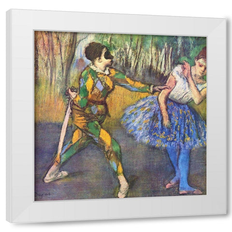 Harlequin and Colombine White Modern Wood Framed Art Print by Degas, Edgar