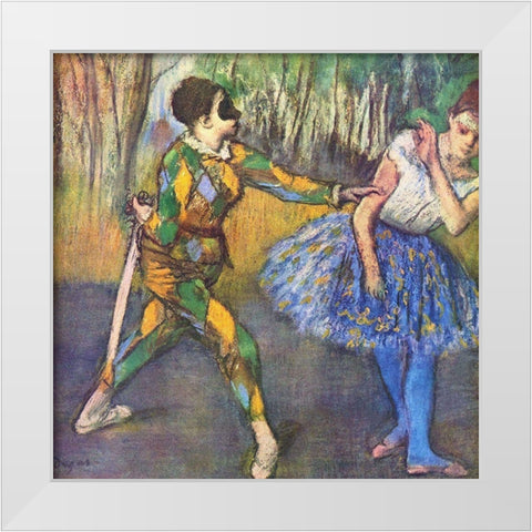 Harlequin and Colombine White Modern Wood Framed Art Print by Degas, Edgar