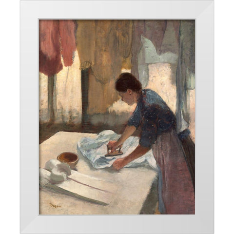 Woman Ironing, c. 1876-1877 White Modern Wood Framed Art Print by Degas, Edgar
