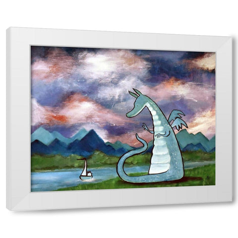 Francis The Dragon White Modern Wood Framed Art Print by Doss, Andrea