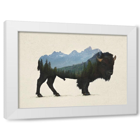 Grand Teton Bison White Modern Wood Framed Art Print by Davies Babies