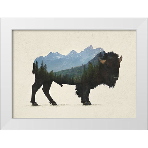 Grand Teton Bison White Modern Wood Framed Art Print by Davies Babies