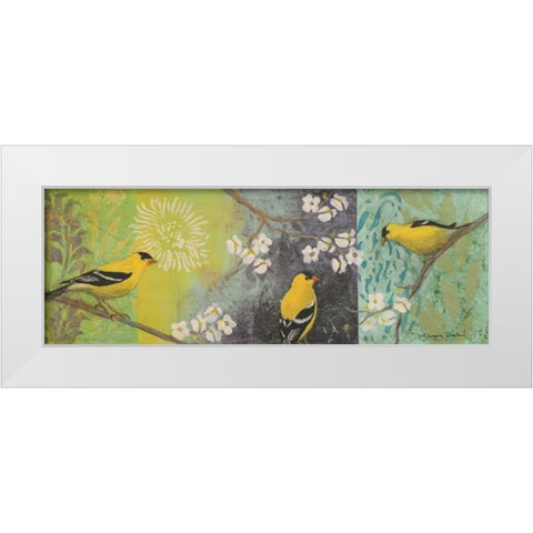 Goldfinches Blooming White Modern Wood Framed Art Print by Donharl, Margaret