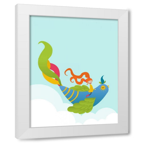 Bird and Girl White Modern Wood Framed Art Print by Dalyan, Volkan