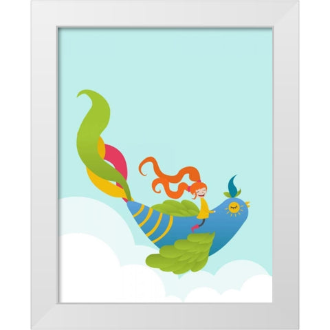 Bird and Girl White Modern Wood Framed Art Print by Dalyan, Volkan