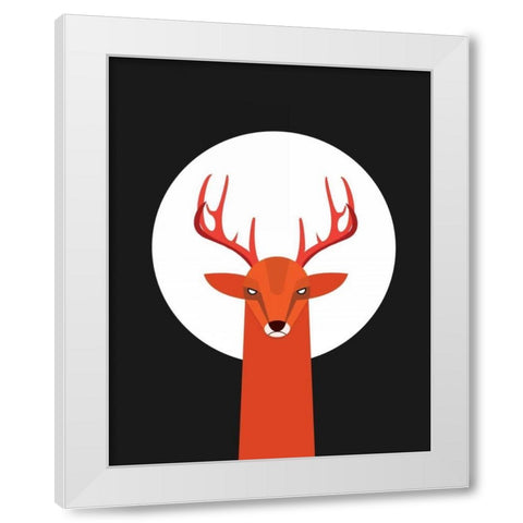 Deer and Moon White Modern Wood Framed Art Print by Dalyan, Volkan