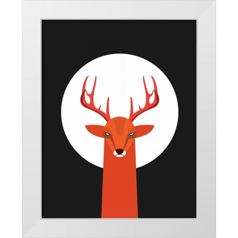 Deer and Moon White Modern Wood Framed Art Print by Dalyan, Volkan