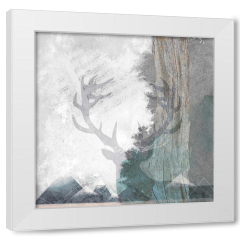 Deer and Mountains 1 White Modern Wood Framed Art Print by Duncan-He, Louis