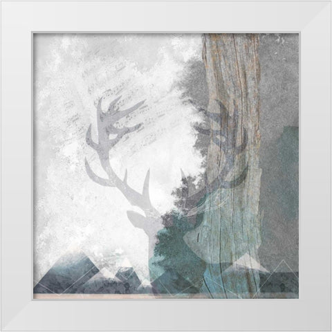 Deer and Mountains 1 White Modern Wood Framed Art Print by Duncan-He, Louis