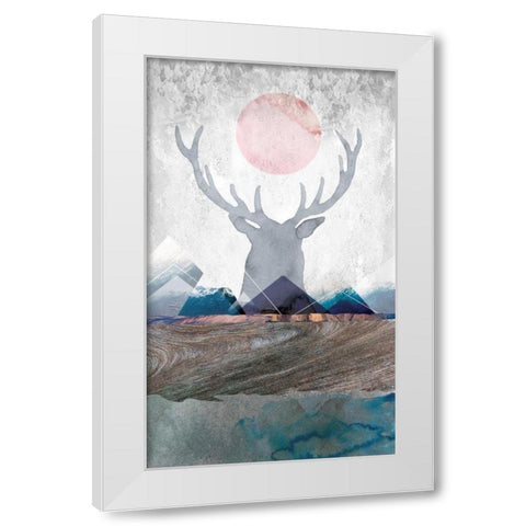 Deer and Mountains 2 White Modern Wood Framed Art Print by Duncan-He, Louis