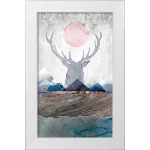 Deer and Mountains 2 White Modern Wood Framed Art Print by Duncan-He, Louis
