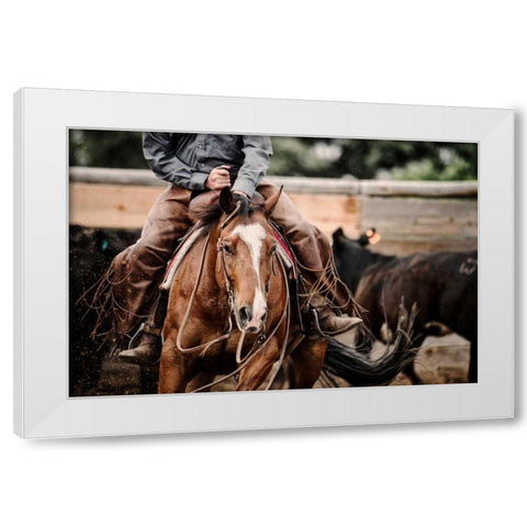 Cutting Horse White Modern Wood Framed Art Print by Dearing, Lisa