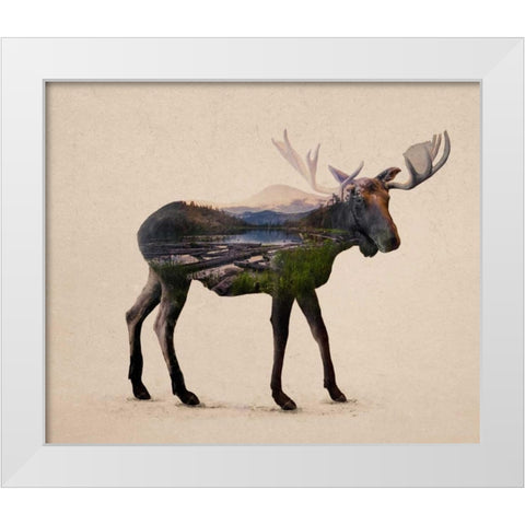 The Alaskan Bull Moose White Modern Wood Framed Art Print by Davies Babies