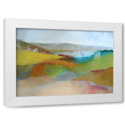 Green, Yellow and Rose Landscape White Modern Wood Framed Art Print by Engeln, Skadi