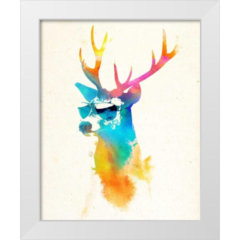 Sunny Stag White Modern Wood Framed Art Print by Farkas, Robert