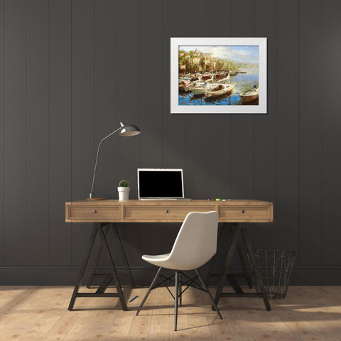 Harbor Bay White Modern Wood Framed Art Print by Furtesen