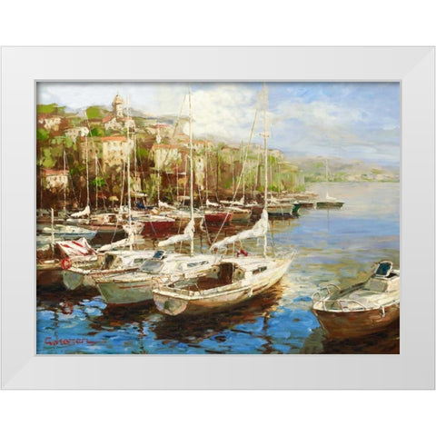 Harbor Bay White Modern Wood Framed Art Print by Furtesen