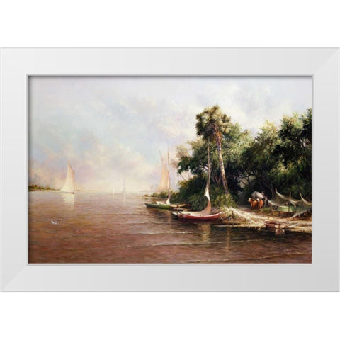 Fisherman Landing White Modern Wood Framed Art Print by Fronckowiak, Art