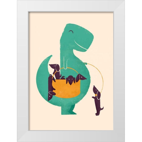 Trex and The Basketful of Wiener Dogs White Modern Wood Framed Art Print by Fleck, Jay