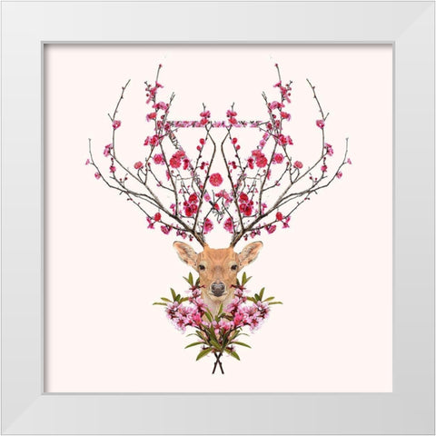 Spring Deer White Modern Wood Framed Art Print by Farkas, Robert